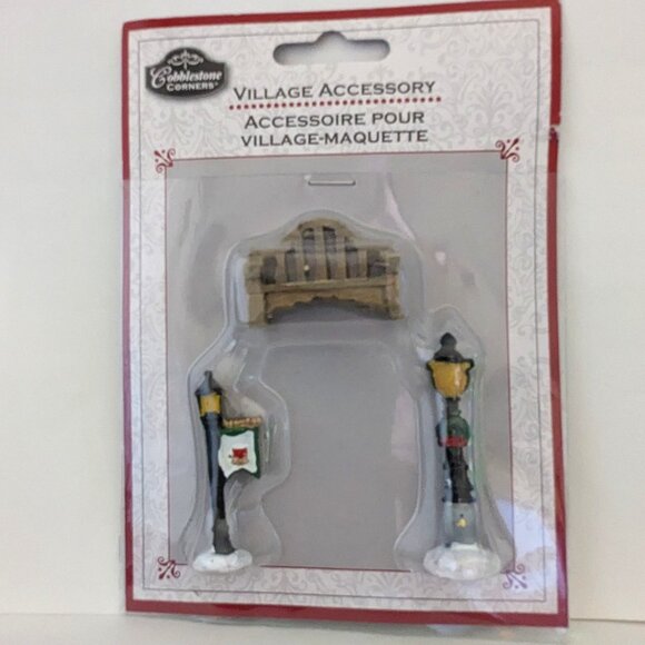 COBBLESTONE CORNERS Miniature Lampposts Bench Christmas Village Accessory - Picture 1 of 2